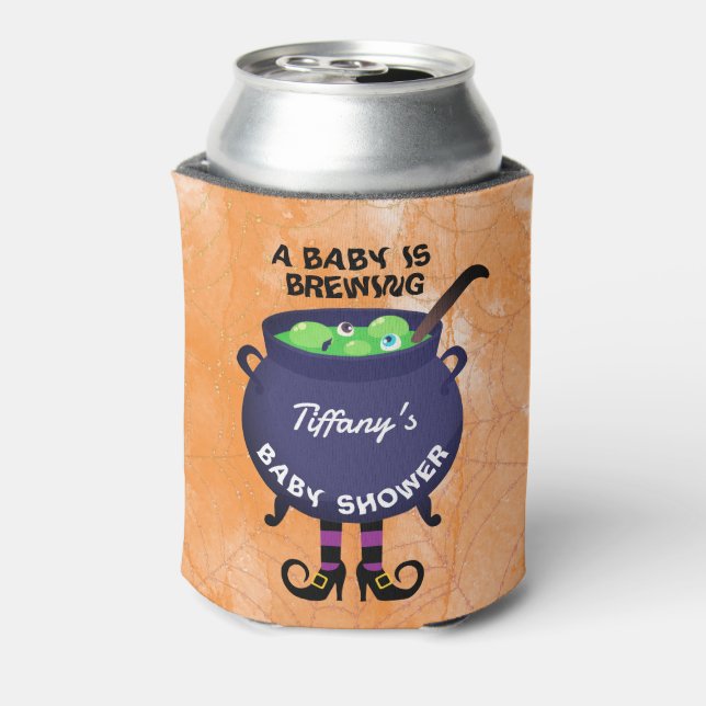 A Baby is Brewing Halloween Baby Shower Can Cooler (Can Back)