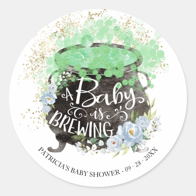 A Baby Is Brewing Halloween Baby Shower  Classic R Classic Round Sticker (Front)
