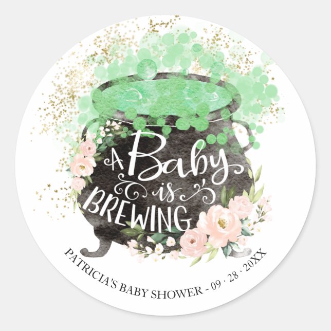 A Baby Is Brewing Halloween Baby Shower  Classic Round Sticker (Front)