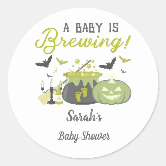A Baby Is Brewing Halloween Baby Shower Classic Round Sticker (Front)