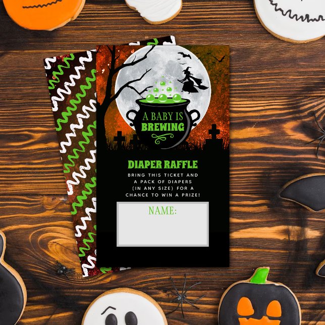 A Baby Is Brewing Halloween Baby Shower Diaper Enclosure Card (Creator Uploaded)
