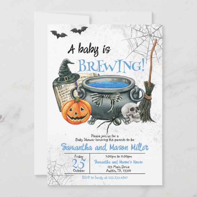 A Baby is Brewing Halloween Baby Shower Invitation (Front)