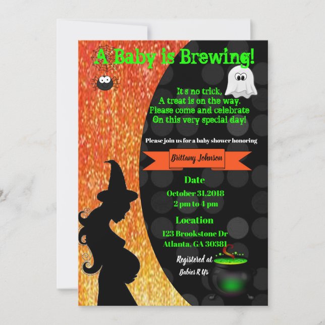 A Baby is Brewing! Halloween Baby Shower Invite (Front)
