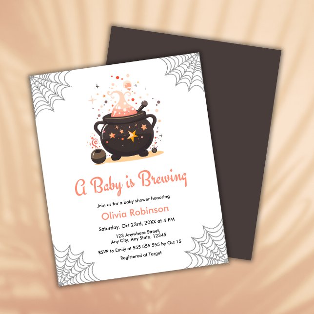 A Baby is Brewing Halloween Baby Shower Invite  (Budget Orange A Baby is Brewing Cauldron Halloween Baby Shower Invitation  )