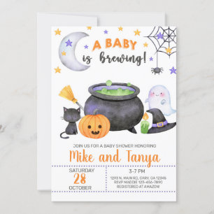 A baby is brewing Halloween baby shower invite. Invitation