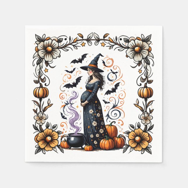 A Baby is Brewing Halloween Baby Shower Napkin (Front)