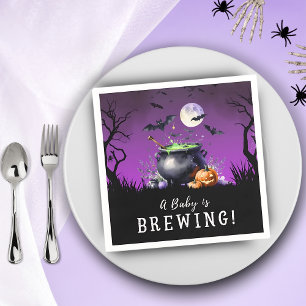 A Baby Is Brewing Halloween Baby Shower Napkin