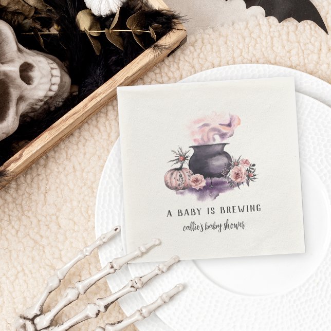A Baby Is Brewing | Halloween Baby Shower Napkin (Creator Uploaded)