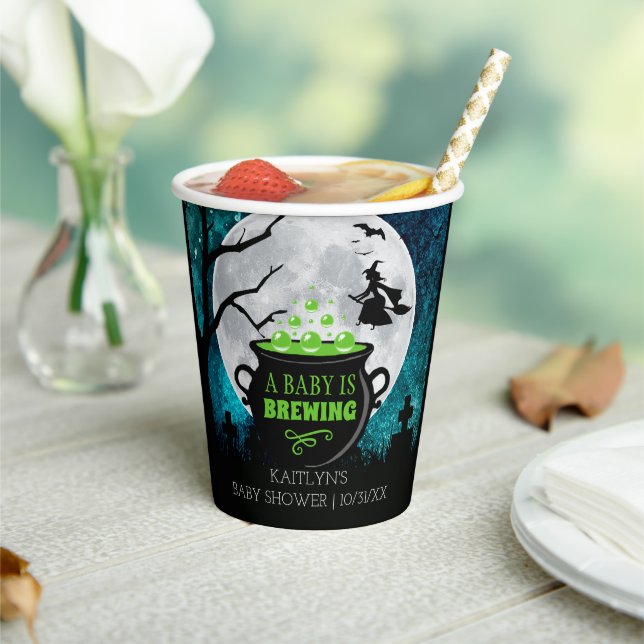 A Baby Is Brewing Halloween Baby Shower Paper Cups (Insitu)