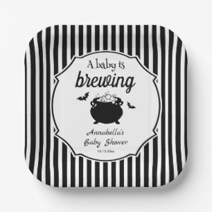 A Baby is Brewing Halloween Baby Shower Paper Plate