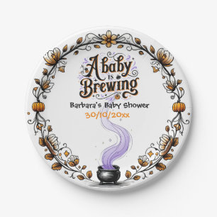 A Baby is Brewing Halloween Baby Shower Paper Plate