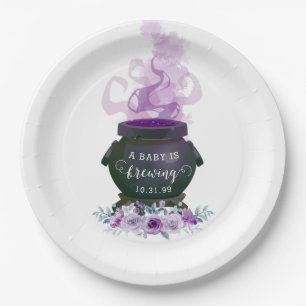 A Baby is Brewing Halloween Baby Shower Paper Plate