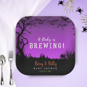 A Baby Is Brewing Halloween Baby Shower Paper Plate