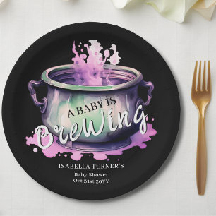 A Baby is Brewing Halloween Baby Shower Paper Plate
