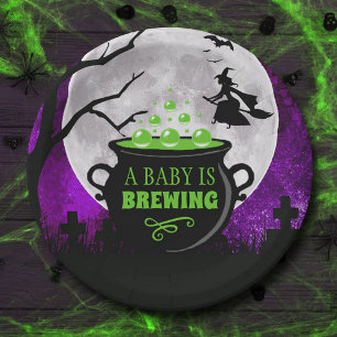 A Baby Is Brewing Halloween Baby Shower Paper Plate