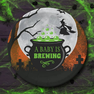 A Baby Is Brewing Halloween Baby Shower Paper Plate