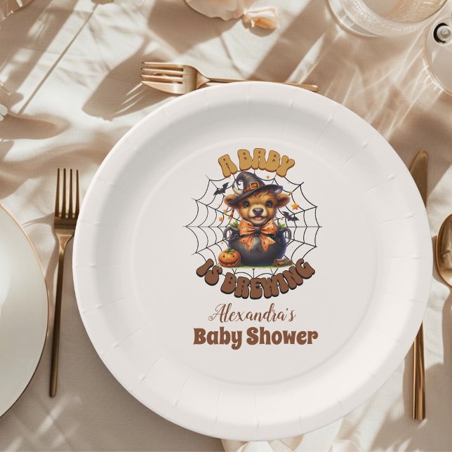 A Baby is Brewing Halloween Baby Shower Paper Plate (Creator Uploaded)