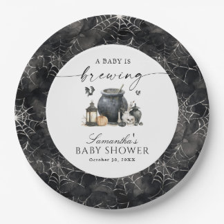 A Baby Is Brewing Halloween Baby Shower Paper Plate