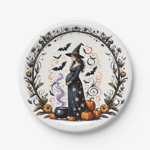 A Baby is Brewing Halloween Baby Shower Paper Plate
