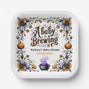 A Baby is Brewing Halloween Baby Shower Paper Plate