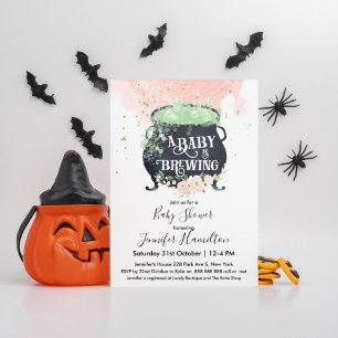 a baby is brewing Halloween Baby Shower Pink Invitation