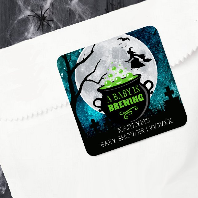 A Baby Is Brewing Halloween Baby Shower Square Sticker (Creator Uploaded)