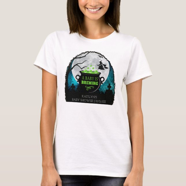 A Baby Is Brewing Halloween Baby Shower T-Shirt (Front)