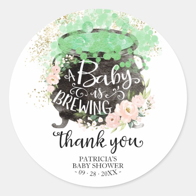 A Baby Is Brewing Halloween Baby Shower Thank You Classic Round Sticker (Front)
