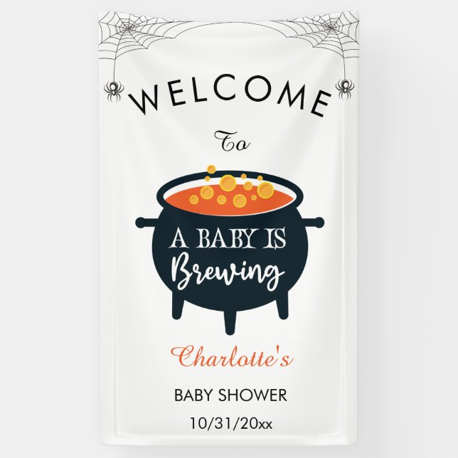 A Baby Is Brewing Halloween Baby Shower Welcome  Banner (Vertical)