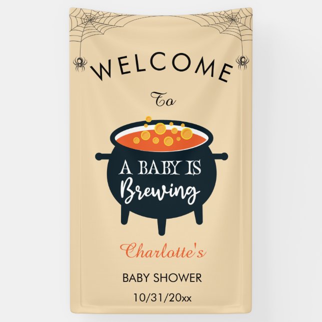 A Baby Is Brewing Halloween Baby Shower Welcome  Banner (Vertical)