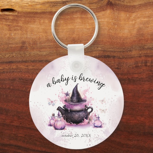 A Baby Is Brewing Halloween Baby Shower Welcome  Key Ring (Front)