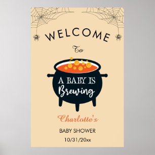 A Baby Is Brewing Halloween Baby Shower Welcome Poster