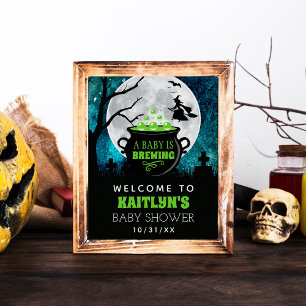 A Baby Is Brewing Halloween Baby Shower Welcome Poster