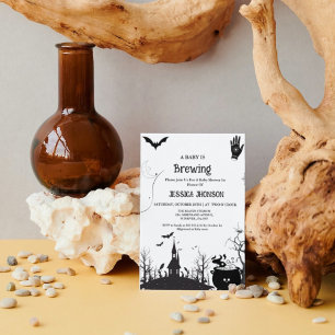 A Baby is Brewing Halloween Black  Baby shower Announcement