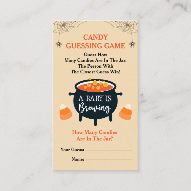 A Baby Is Brewing Halloween Candy Guessing Game Enclosure Card (Front)