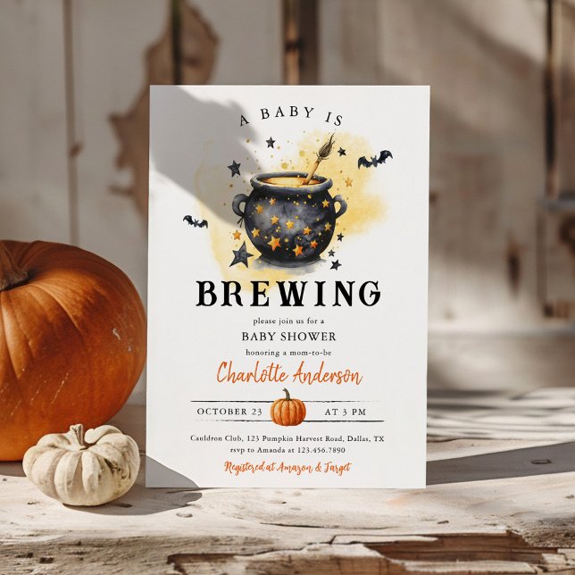A Baby is Brewing Halloween Cauldron Baby Shower Invitation (Creator Uploaded)
