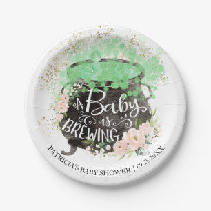 A Baby Is Brewing Halloween Girl Baby Shower Paper Plate