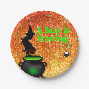 A Baby is Brewing! Halloween Paper Plate