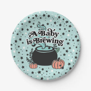 A Baby is Brewing Halloween Paper Plates 