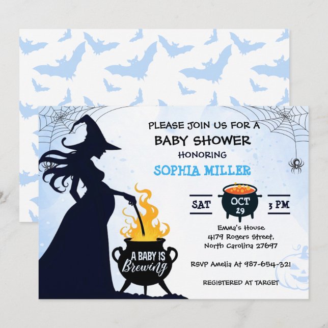 A Baby Is Brewing Halloween Witch Baby Shower Invitation (Front/Back)