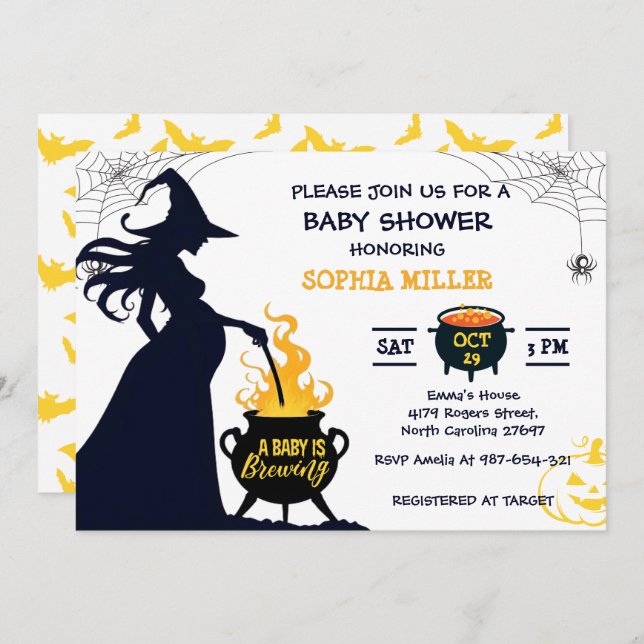 A Baby Is Brewing Halloween Witch Baby Shower Invitation (Front/Back)