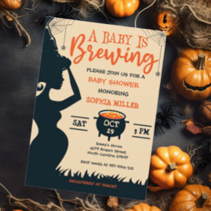 A Baby Is Brewing Halloween Witch Baby Shower Invitation