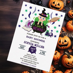A Baby Is Brewing Halloween Witch Baby Shower Invitation