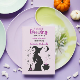 A Baby Is Brewing Halloween Witch Baby Shower  Invitation