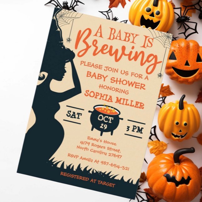 A Baby Is Brewing Halloween Witch Baby Shower Invitation (Creator Uploaded)