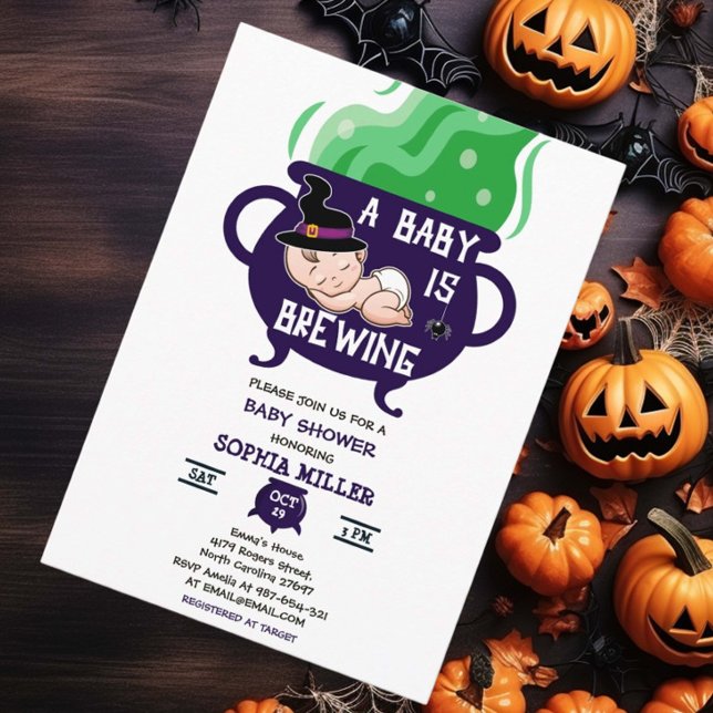 A Baby Is Brewing Halloween Witch Baby Shower Invitation (Creator Uploaded)