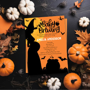 A Baby Is Brewing   Halloween Witch Baby Shower Invitation