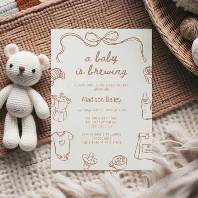 A Baby is Brewing Hand Drawn Baby Shower Invitation (Creator Uploaded)
