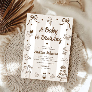 A Baby is Brewing Hand Drawn French Baby Shower Invitation