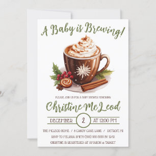 A Baby is Brewing, Holiday Hot Cocoa Baby Shower Invitation